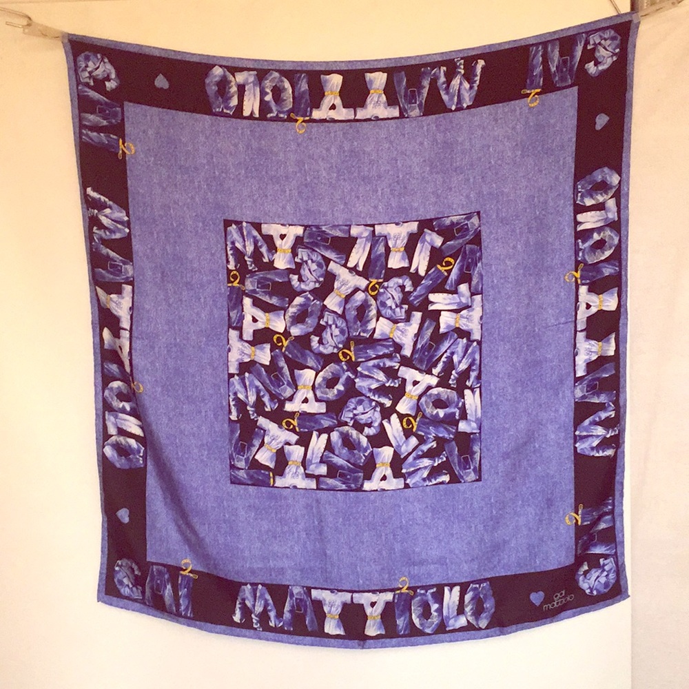 Gai Mattiolo Square Silk Scarf Blue Jeans